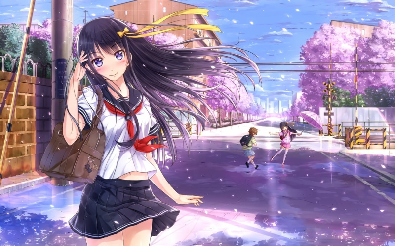 Street, Smile, Anime, Kids, Girl, 1080P, Sakura