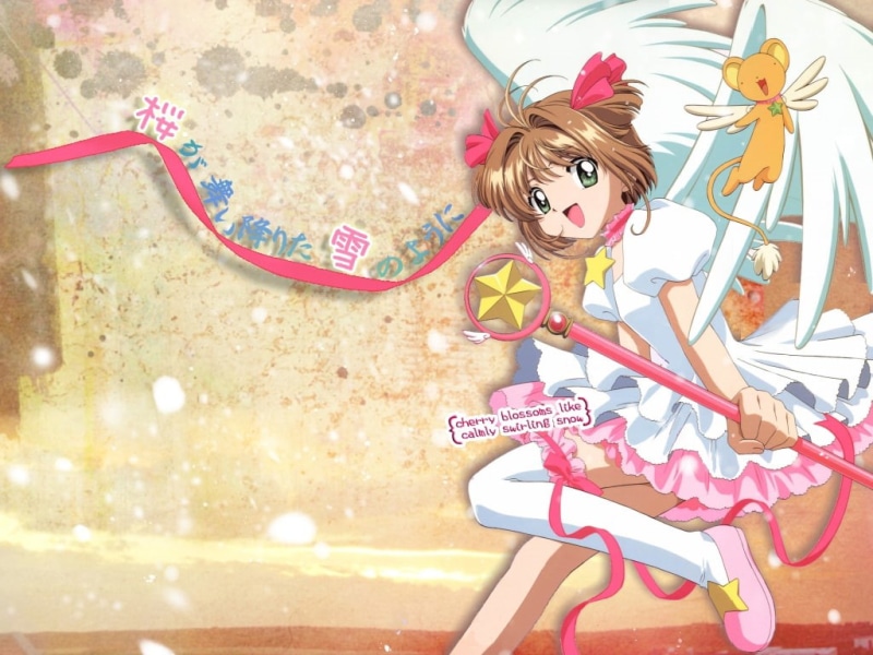 Sakura, swirling, card, captor, PINK, kinomoto, hd, snow, like, cardcaptor, anime, kero, calmly, art, 480P