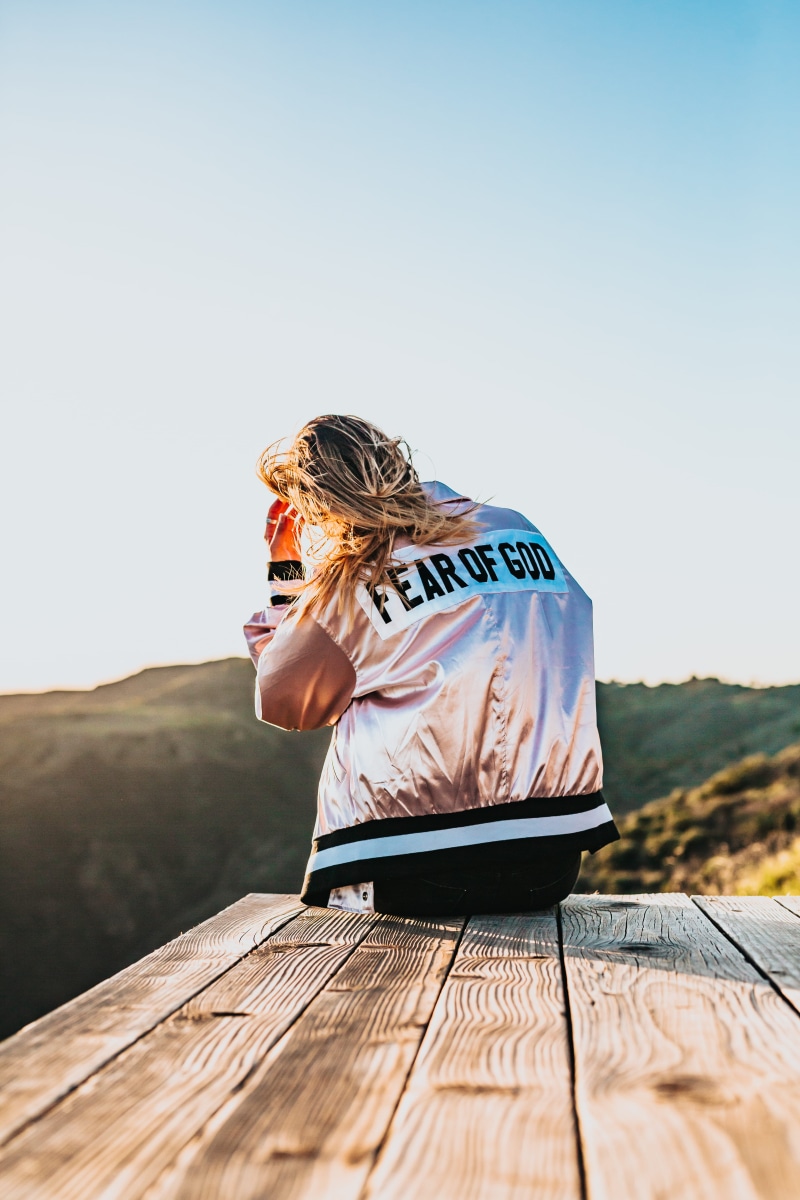 anonymous, golden hour, deck, 5K, clothing, model, fashion, style, fear, one person, girl, daytime, wood - material, fear of god, young adult, silver