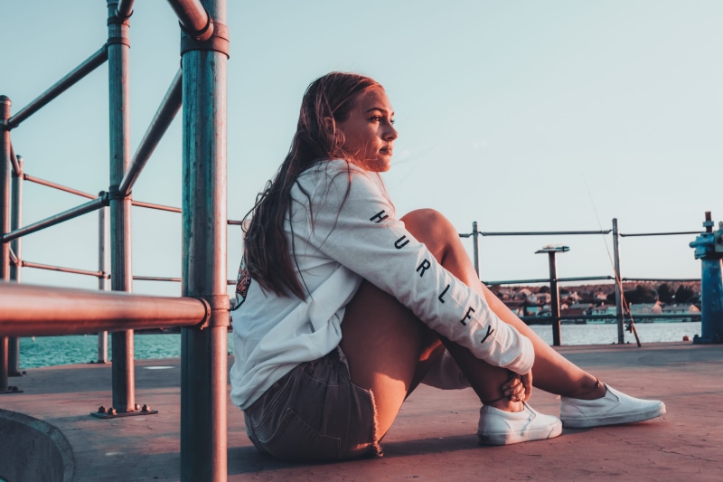 leisure activity, beautiful, human, lifestyles, golden hour, relaxing, footwear, long hair, young women, looking, real people, 4K, spring valley lake