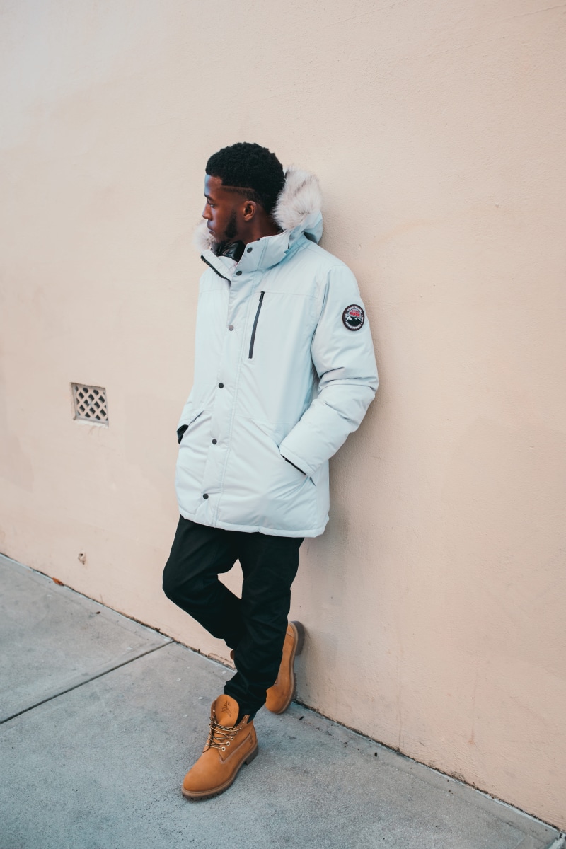 full length, blazer, architecture, front view, warm clothing, lifestyles, person, human, leisure activity, style, overcoat, young adult, white color, parka