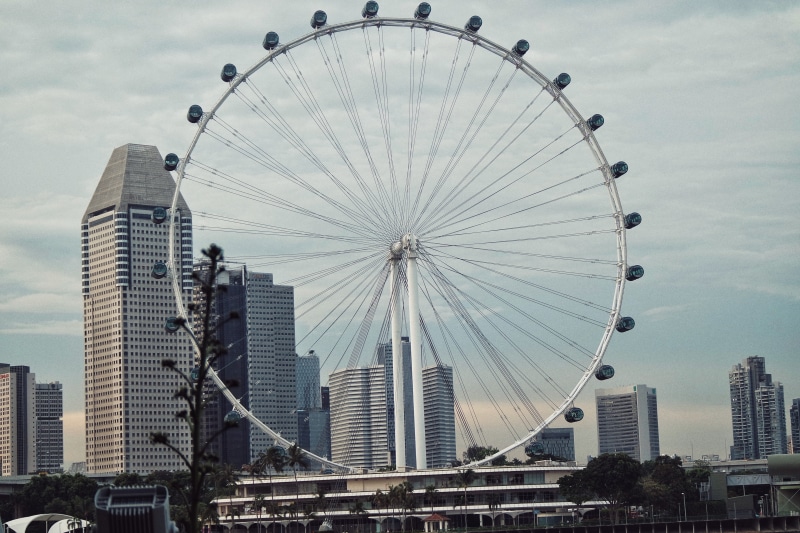 automobile, machine, long sleeve, amusement park, arts culture and entertainment, urban, no people, vehicle, high rise, town, car, outdoors, spoke, built structure