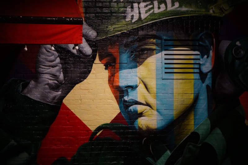 overcoat, men, street art, drawing, painting, jacket, jigsaw, art, headshot, people, human representation, modern art, red, mural, human, clothing, day
