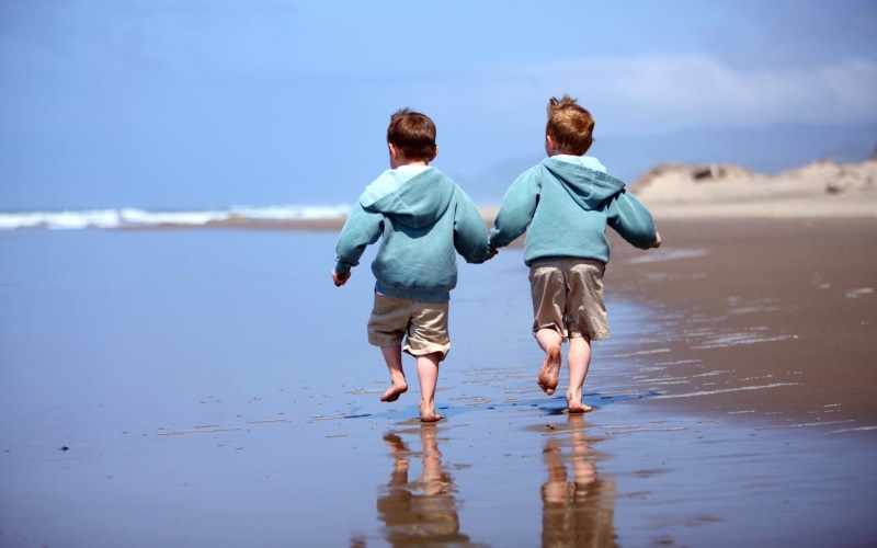 toddler, horizon, men, fun, sand, leisure Activity, children, walk, relaxation, summer, boys, young Adult, bonding, full length, childhood, hoodie, small