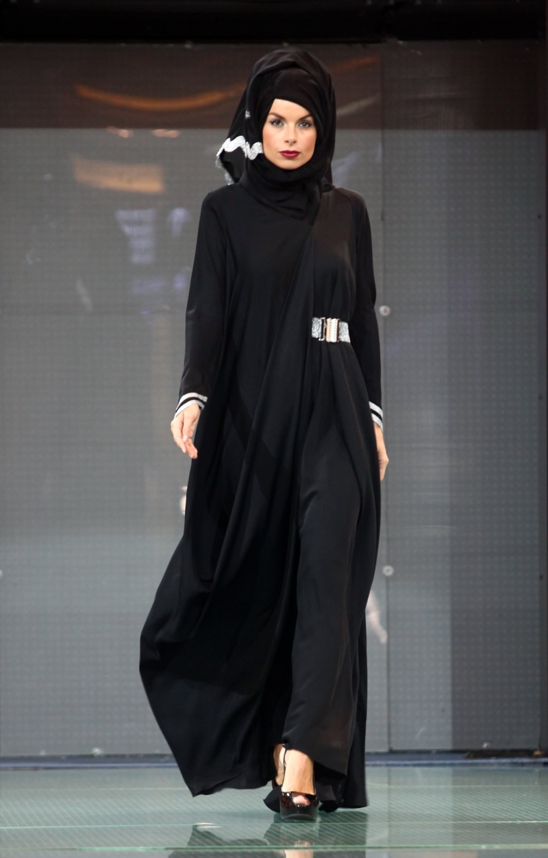 religion, girl, veil, hijab, designer, elegant, elegance, one Person, clothing, black, middle Eastern Ethnicity, 2K, fashionable, females, catwalk, front view