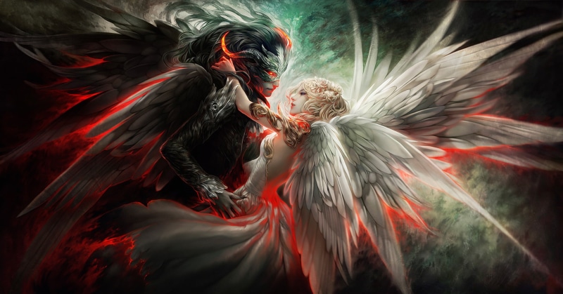 Demon, Wings, Love, Couple, Man, 1080P, Woman, Angel, Good vs. Evil, Fantasy