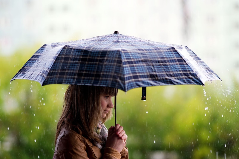 lifestyles, girl, real people, sadness, 1080P, one Person, nature, women, cold - Temperature, beautiful, season, raincoat, weather, rain, focus on foreground