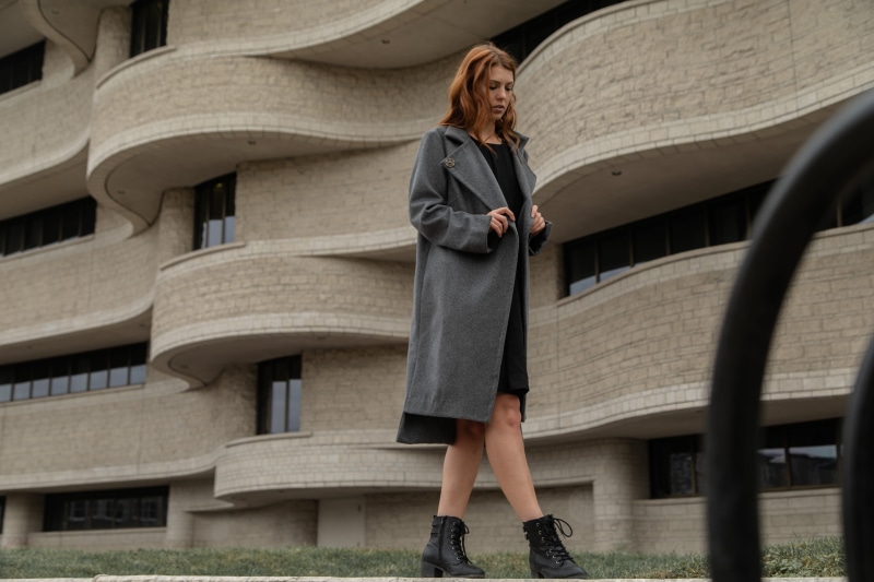 casual clothing, clothing, building exterior, bush, woman, apparel, boot, clogs, 4K, low angle view, high heel, standing, built structure, full length