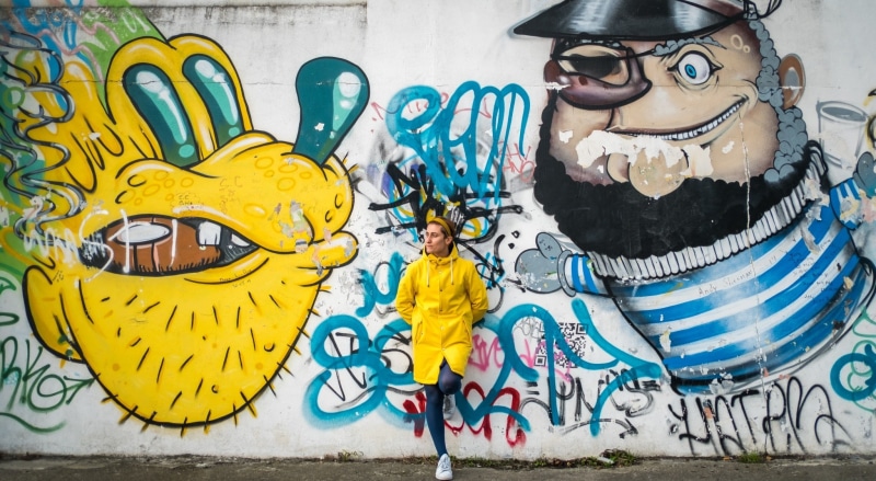 art, Model, Dublin, EmberandEarth, murales, veruska, Rainwear, Urban, 1080P, Yellow, Beauty, walls, raincoat, Coat, urban art, Ireland, Artistic, Girl