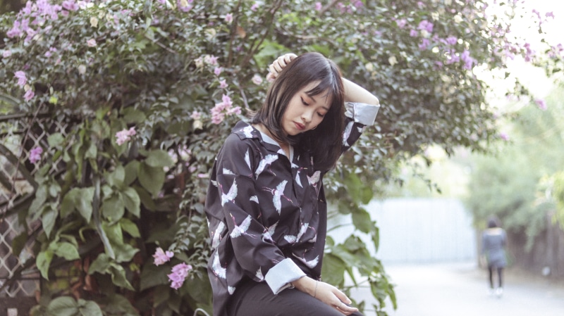 white, clothing, 5K, flowering plant, blouse, growth, lifestyles, long, nature, shirt, hair, young women, women, plant, day, sleeved, beautiful woman