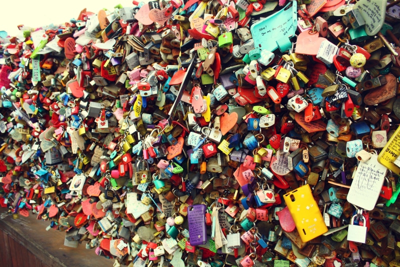 full frame, brown, lock, positive emotion, seoul, metal, korea, item, lot, assorted, color, variation, no people, hanging, security, padlock, choice, love lock