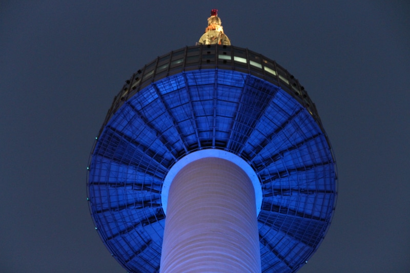 night view, n seoul tower, blue, travel destinations, building, no people, modern, city, namsan, travel, architecture, seoul, low angle view, night, nature
