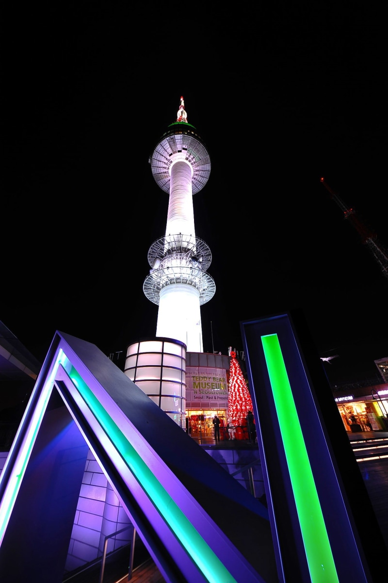 Namsan, building, angle, Night View, office building exterior, tower, no people, architecture, tourism, low angle view, night, illuminated, travel destinations