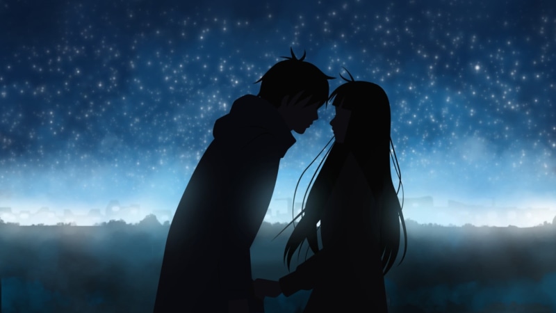 togetherness, anime, standing, people, silhouette, Kimi ni Todoke, digital, night, sky, couple - relationship, real people, todoke, emotion, lifestyles