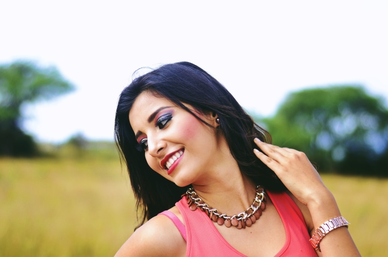 looking, selective, focus, happiness, females, wearing, grass, lady, pink tank, lifestyles, tops, beautiful, smile, one Woman Only, shallow focus, woman