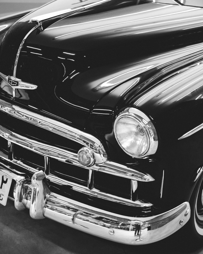 stationary, car in tehran, chevy, chrome, black, luxury, no people, vintage, iran, vintage car, car, classic car, indoors, tehran province, motor