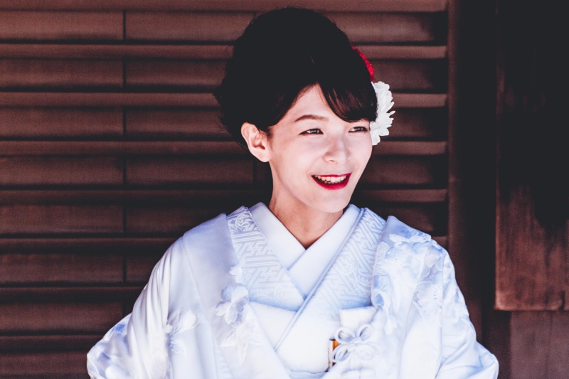 adults only, kyoto Prefecture, lifestyles, leisure activity, front view, architecture, one Person, beauty, emotion, womens, cultures, day, blinds, white color