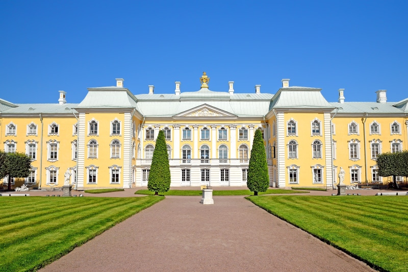 yellow, track, white, Palace, Russia, 2K, Saint Petersburg, lawn, sculpture, mansion, Peterhof