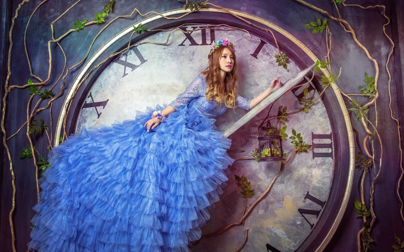Watch, Girl, Creative, Blue, Pictures, Big, Dress, 1080P