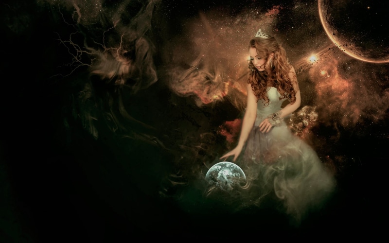 Creative, Globe, tiara, Pictures, Girl, Cosmos, silver, 1080P, Angel, woman