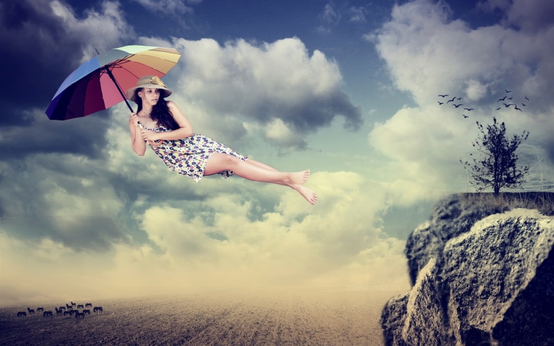 Girl, Creative, Umbrella, Pictures, 2K, Flight