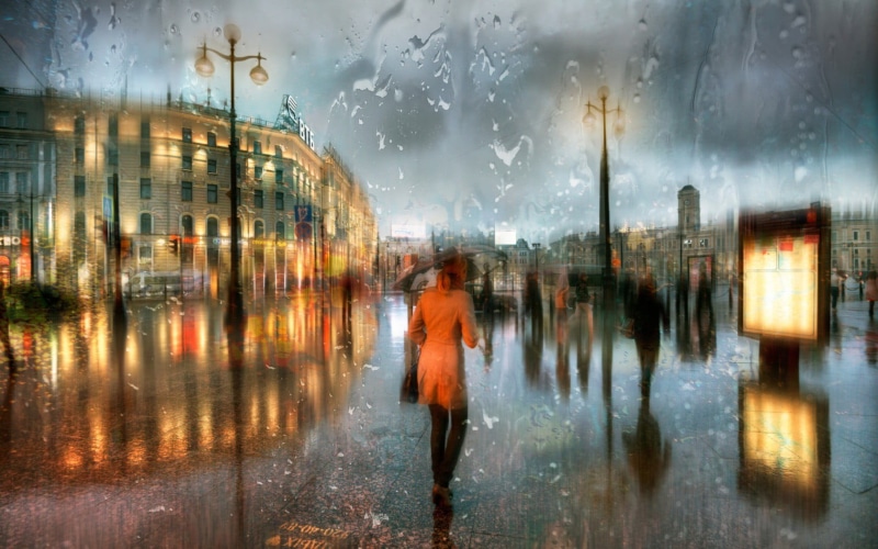 night, nature, rain, reflection, architecture, water, walking, built structure, near, street, HDR, people, wet, St. Petersburg, building, bunch, one person