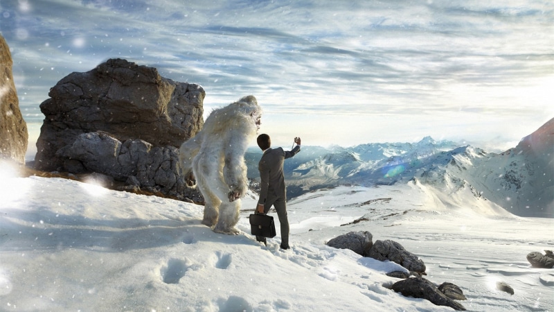 rock - object, scenics - nature, Yeti, warm clothing, winter, mature men, gorilla, full length, animals, environment, solid, standing, men, selfies, outdoors