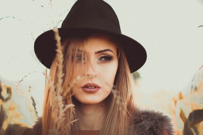 beautiful woman, outdoors, beautiful, young Adult, wearing, self portrait, leisure activity, long hair, black hat, standing, beauty, hair, hat, beige, one Person