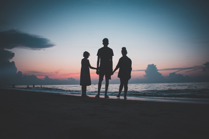sand, nature, family, beside, outdoors, males, baby, coast, happiness, sibling, sunset, two Parents, brother, love, husband, child, water, leisure Activity