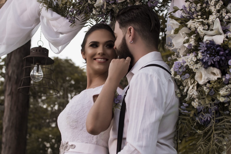 girl, 1080P, facial expression, positive emotion, young men, young couple, outdoors, women, young women, gown, together, photoshoot, wedding, bride, hands