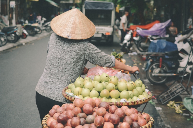 tradition, person, wellbeing, sell, Hanoi, buying, adult, from behind, day, sale, real people, food, marketplace, market stall, bike, culture, commerce