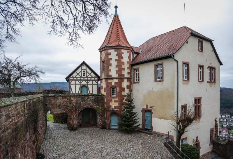 middle ages, spire, belief, religion, no people, knights castle, built structure, neckarsteinach, the past, tree, cloud - sky, outdoors, travel destinations