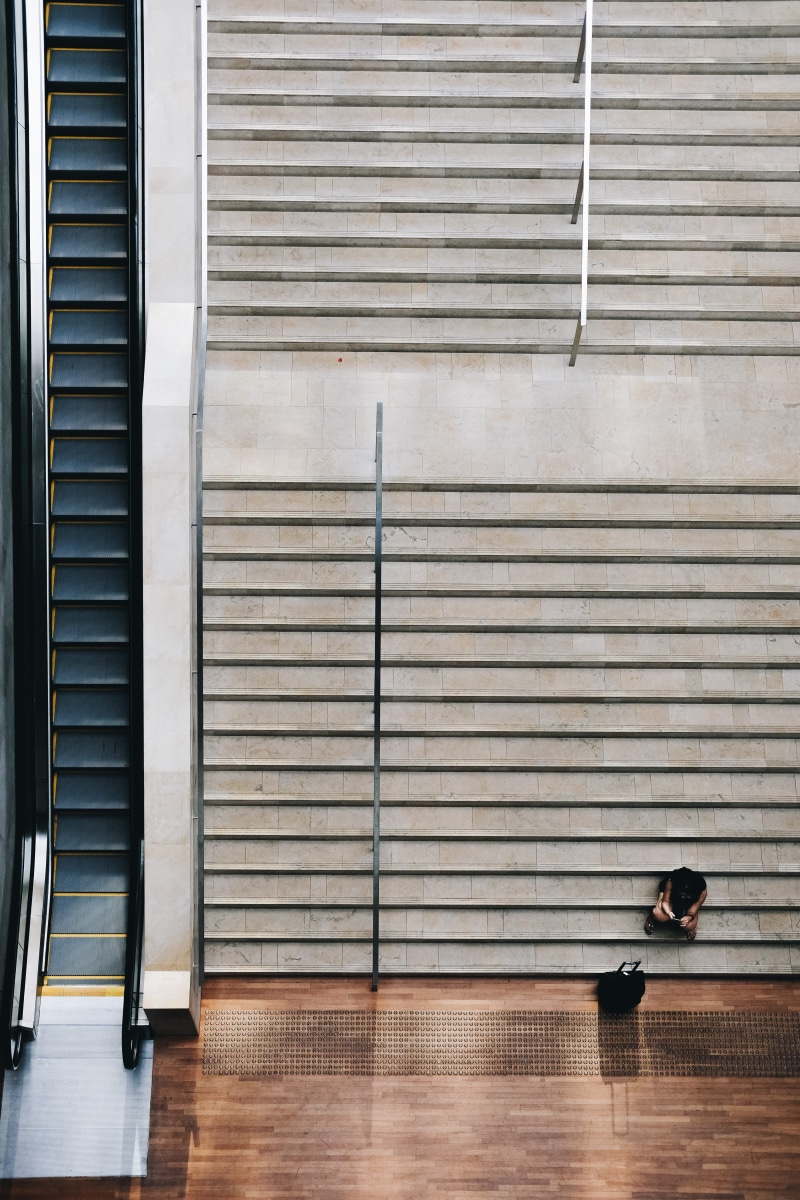 stairs, built structure, photography, staircase, near, composition, 5K, metal, window, minimalist, lighting, people, front, line, no people, sunlight