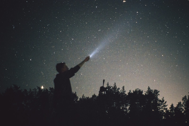 landscape, 4K, milky Way, science, man, watching, illustration, star - Space, stay in forest, nebula, dom, torch, outdoors, dark, outdoor, looking, blue