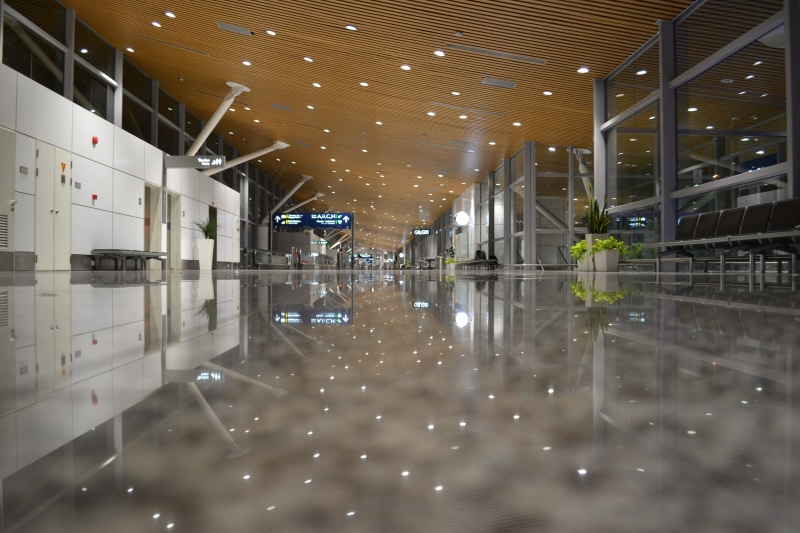 terminal, building, wet, built structure, perspective, day, focus on background, 2K, rainy season, flooring, interior design, ceiling, architecture, reflection