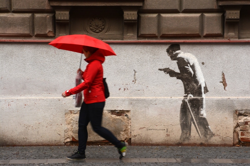 5K, violence, Hradec Králové, wall - building feature, wet, dream, Woman, drawing, building exterior, representation, hyperbole, walking, art and craft