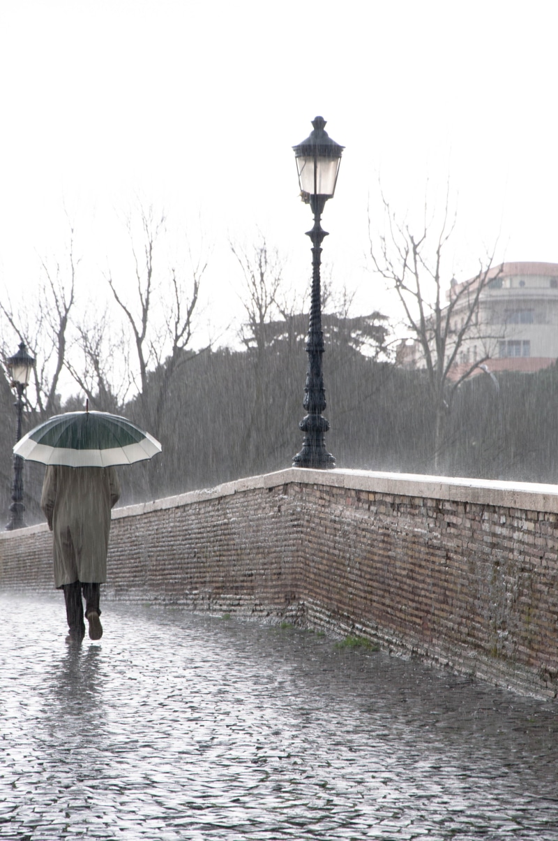 rainy day, rainy, rain, coat, 4K, lantern, sky, umbrella, bridge, walking, street light, architecture, day, walk in, beside, winter, built structure, walk