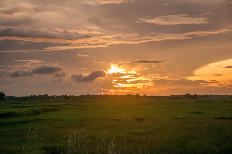scenics, sunrise - Dawn, non-Urban Scene, evening, Water, water, scenics - nature, light, travel, cloud - Sky, green grass, cloudy, orange, summer, blue