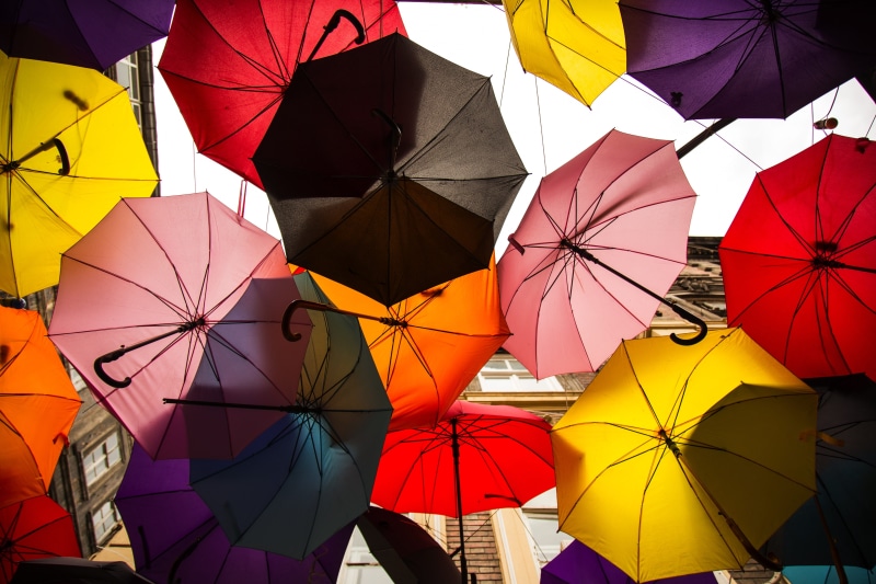 selective focus, multi Colored, choice, no people, pattern, composition, turkey, perspective, rain, city, motif, color, safety, copy space, umbrellas, street