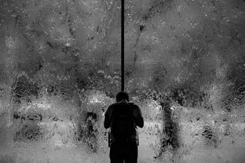 person, black And White, pole, people, glass, one person, land, water, nature, one man only, three quarter length, holding, waist up, outdoors, 2K, walking