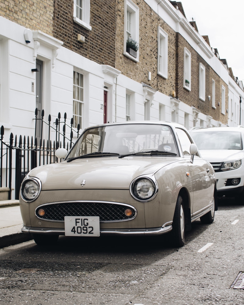 old, outdoors, houses, motor vehicle, car, built structure, beside, retro styled, architecture, london, building, england, gray, 4K, parked car, streetview