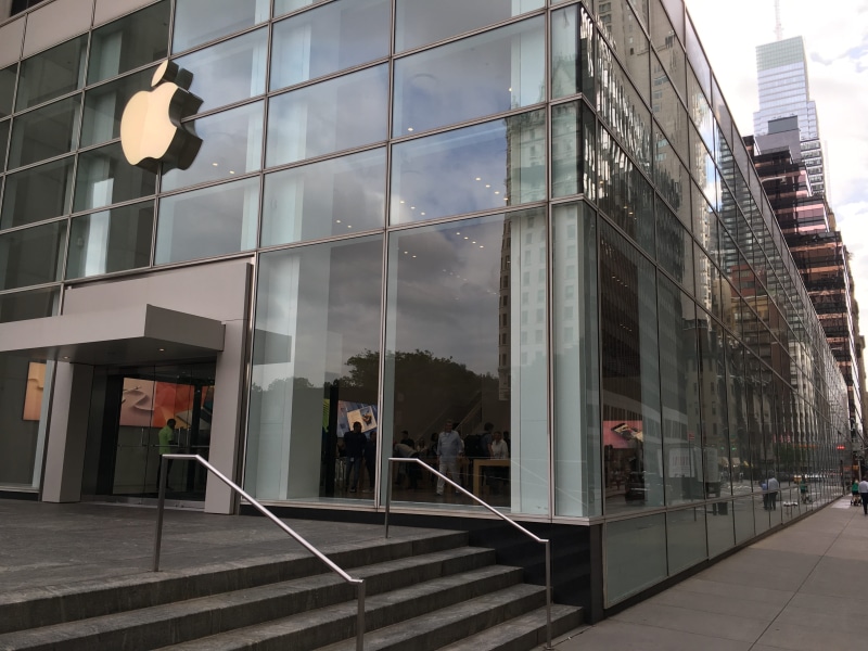 railing, lighting equipment, modern, day, applestore, street light, travel, outdoors, reflection, no people, building exterior, business, glass - material