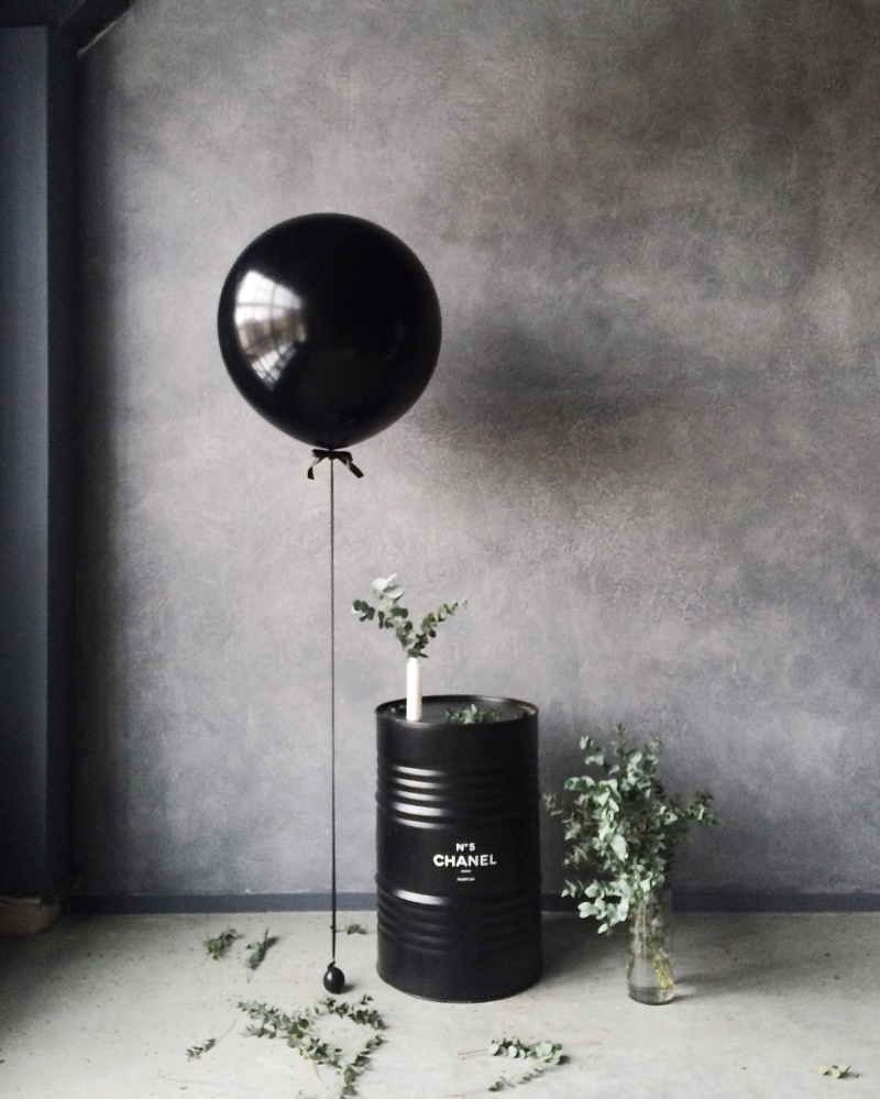 black, built structure, barrel, metal, lighting equipment, grayscale, day, architecture, growth, flower pot, balloon, chanel, potted plant, nature, container