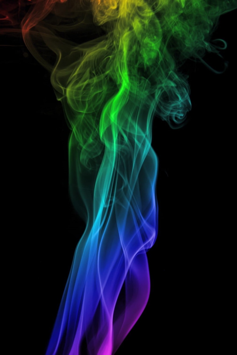 purple, indoors, complexity, black background, smooth, abstract, wave, design, scented, blue, pattern, swirl, green color, smok, smoke - physical structure
