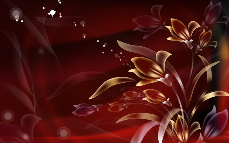 1080P, digital art, leaf, gold, plant, translucent, red, flower, textile, floral, 1920x1200, plants, printed