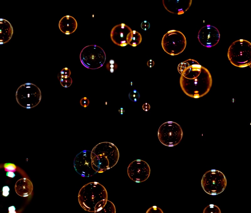 1080P, black background, background, water, reflection, toy, large group of objects, mid-air, globe, suds, blue, abstract, circle, colorful, blowing, wet