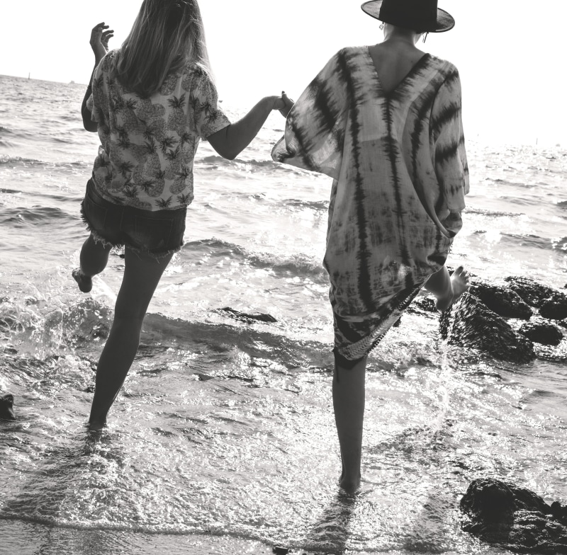 seashore, beach, enjoyment, young, people, water, care, relaxation, dom, holding hands, bonding, men, two people, togetherness, rear view, wear, lifestyles