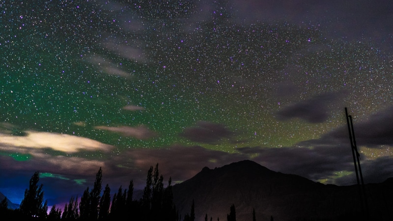 forest, illuminated, panoramic night light, no People, kashmir, sony, panoramic night, galaxy, nightphotography, travel, constellation, scenics, diskit