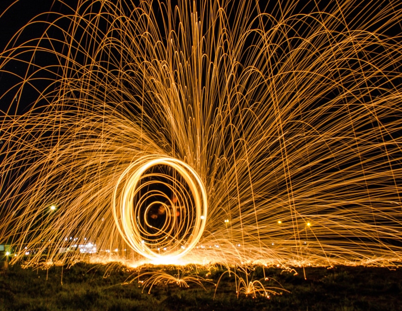 light, ligh, turning, sky, circle, light trail, sign, land, 4K, steel, chain, urban, lightpainting steelwool, fire - natural phenomenon, painting, wire wool
