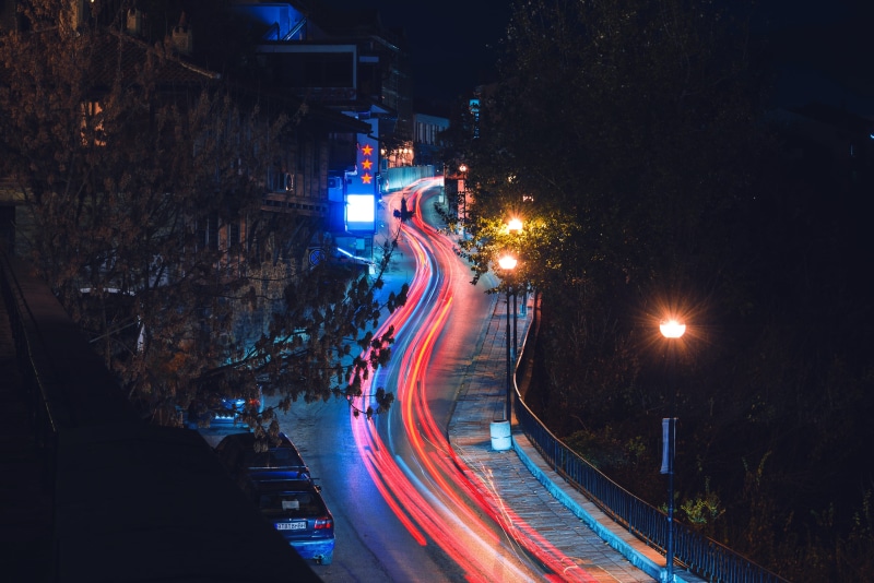motion, way, tarmac, photography, metropolis, lighttrails, lighting equipment, speed, vehicle, cars, illuminated, tail light, building, road, vehicle light